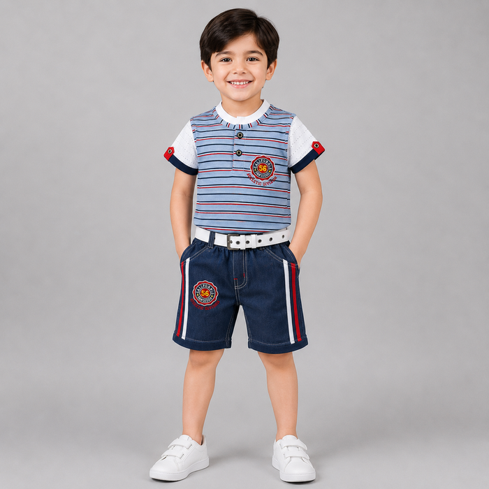 California Athletic Striped Shorts Belt Set