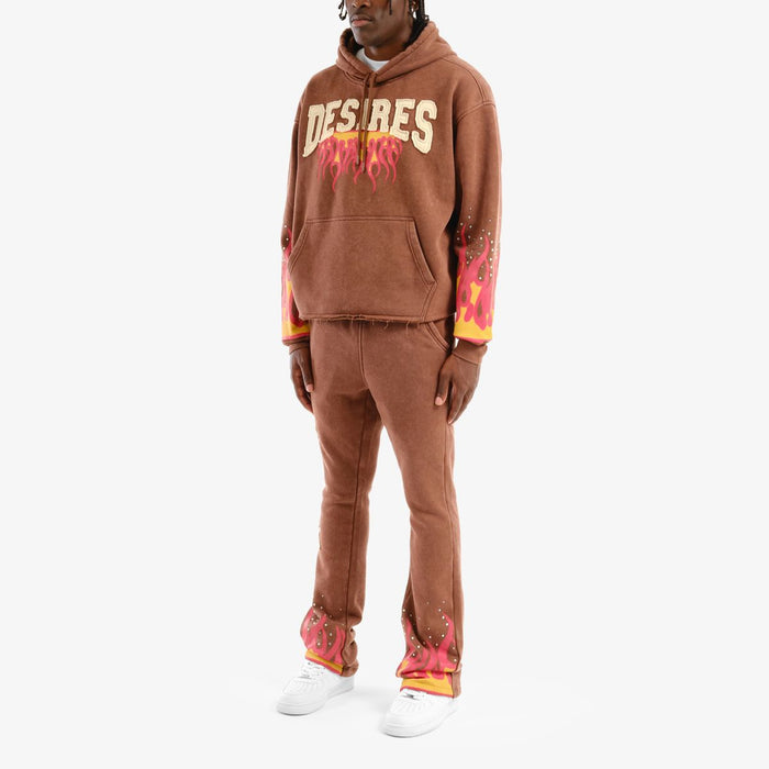 Copper Rivet 'Desires' brown stacked sweat pants, comfortable casual apparel with a relaxed fit and stylish design.