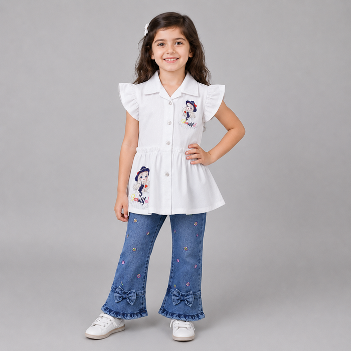 Elegant Beautiful Denim Girls Co-Ord Set