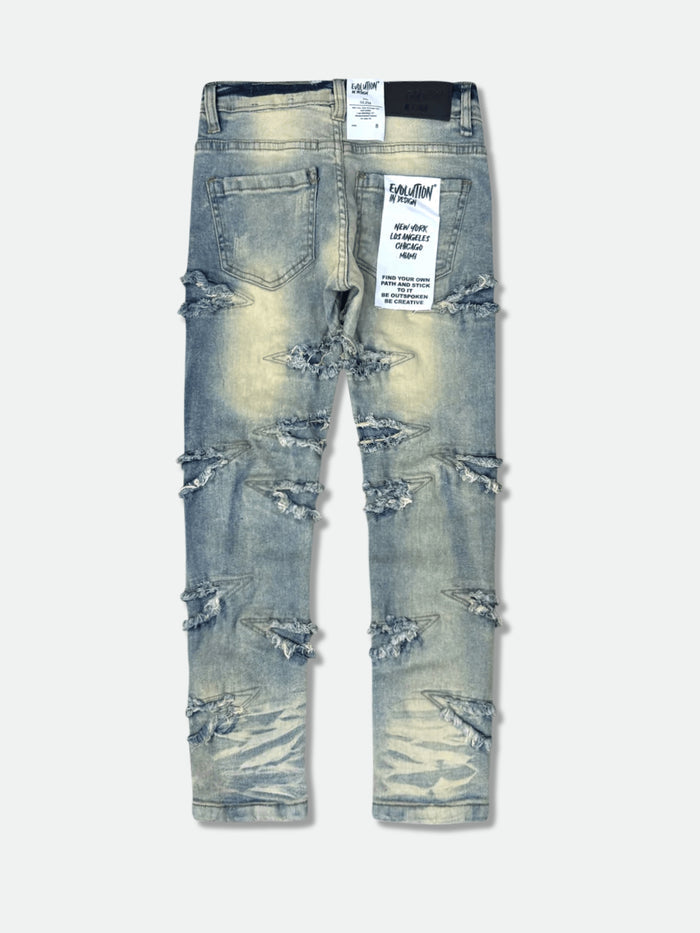 Evolution Kids Slim Darted denim in light tint, kids' denim jeans with a slim fit and darted design, by Evolution Kids.
