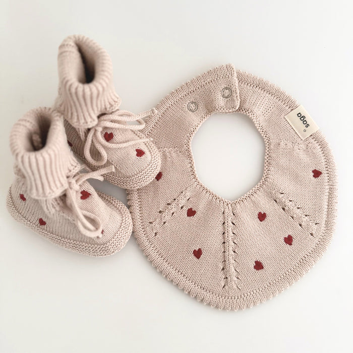 Knitted Baby Bib - Baby blush heart