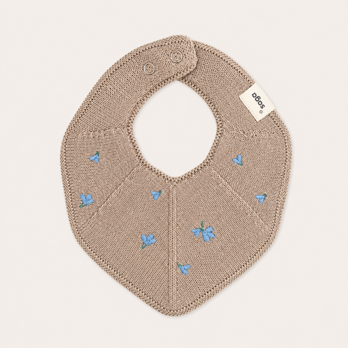 Knitted Baby Bib - Blueberry on Khaki