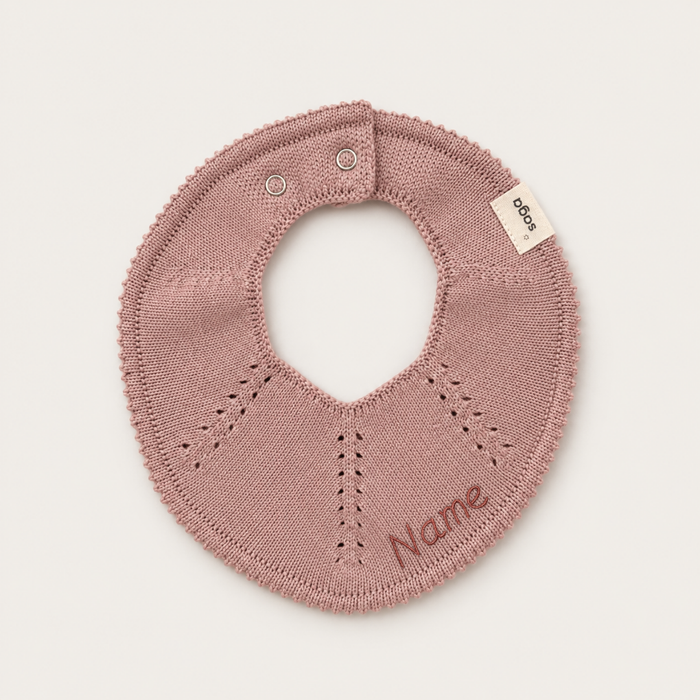 Knitted Baby Bib - Velvet Rose - With Name