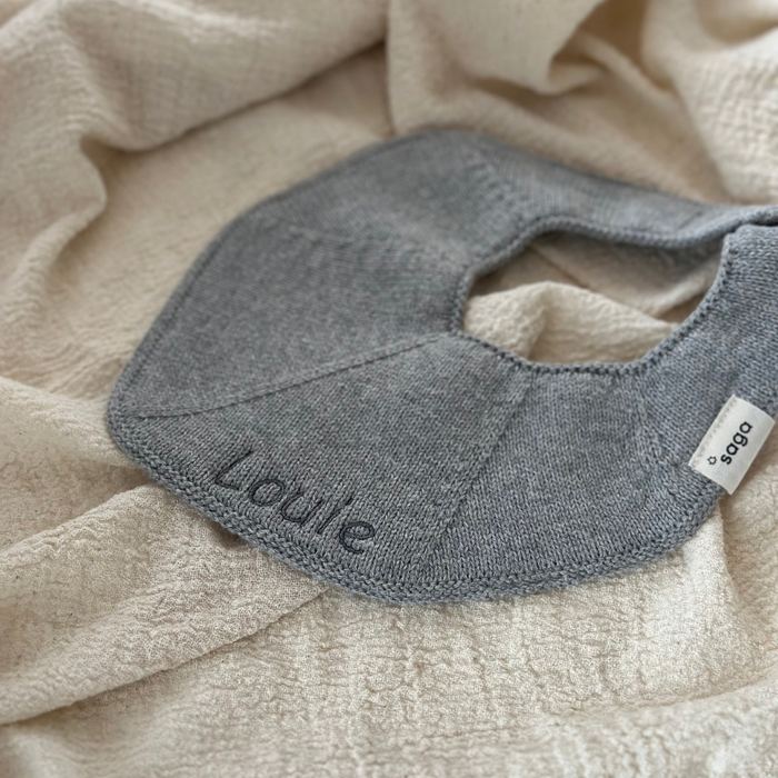 Knitted Bib - Grey Mélange - With Name