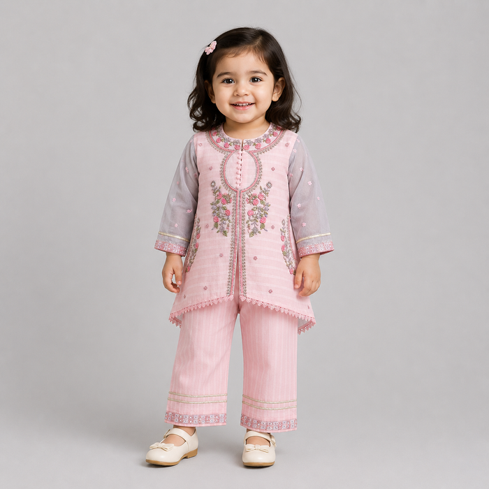 Luxury Floral Embroidered Girls Eastern Set