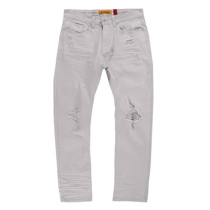 Makobi Caspar Twill Jeans, men's denim pants with classic fit and stitching, showcasing front and back view with pockets and belt loops.