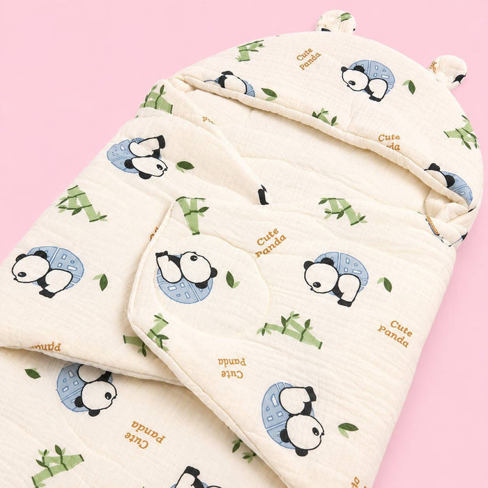 Muslin Wrapper Panda – Hooded Baby Swaddle with Cute Panda Print