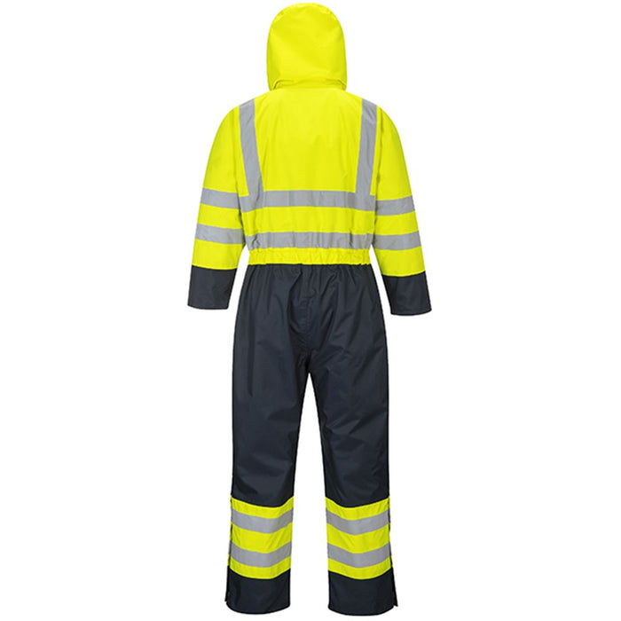 Portwest S485 Yellow/Navy Quilt Lined Hi Vis Thermal Waterproof Overalls