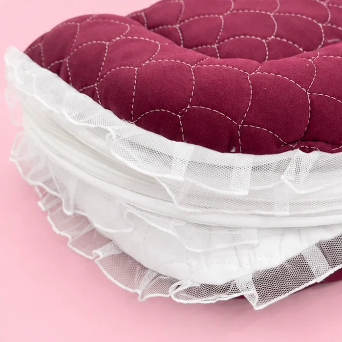 Premium Newborn Baby Net Bed with Mosquito Net – white & maroon