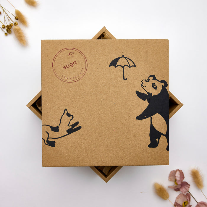 Saga Copenhagen Baby Gift Box in signature gift box, ready for newborn gifting, baby showers or corporate gifts.