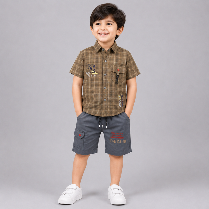 Smart Plaid Boys Summer Cargo Set