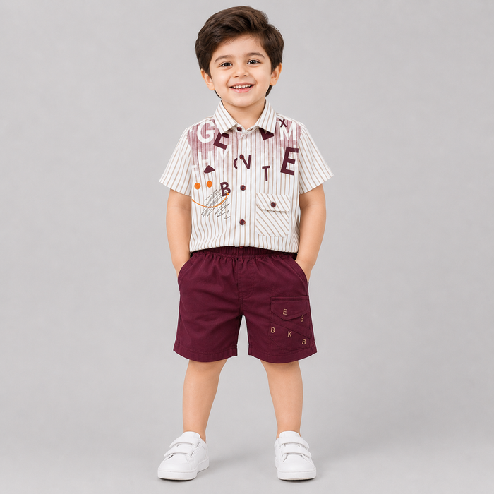 Smart Striped Boys Shirt & Shorts Co-Ord Set