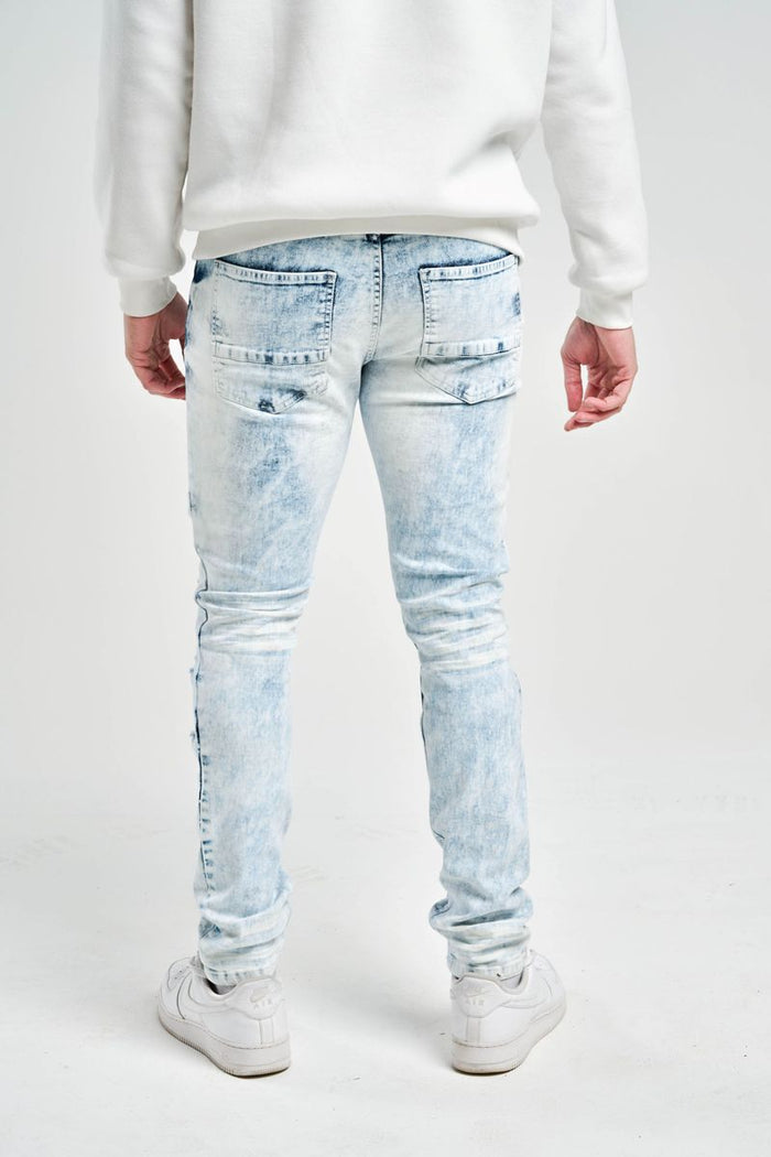 Spark Rip & Repair Slim Fit Stretch Denim jeans in bleach blue with distressed details and a slim fit style.