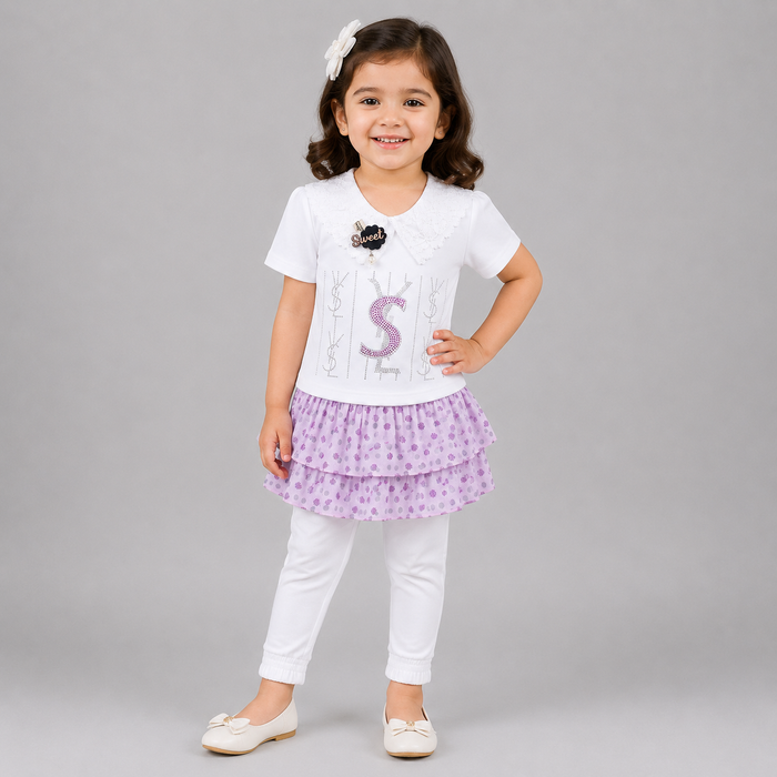 Sweet Lace Collar Girls Frill Co-Ord Set