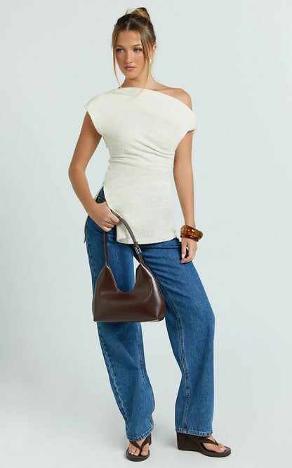 Anna Top - Knit Longline Off Shoulder Top in Cream