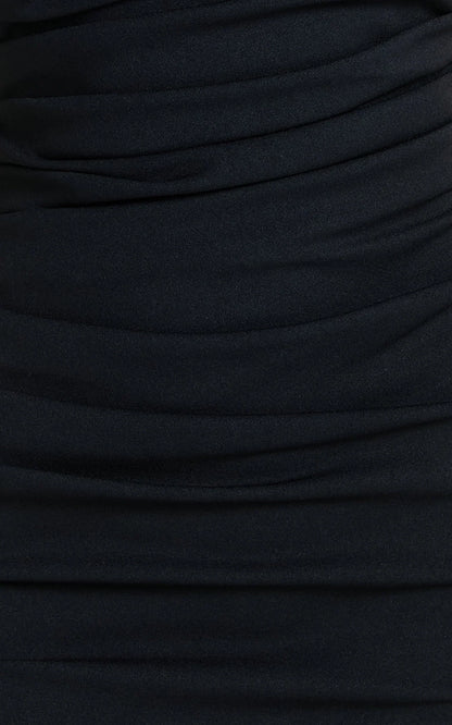 Andrea Midi Dress - Strapless Ruffle Dress in Black