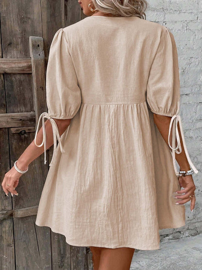 Tie Front Puff Sleeve Mini Dress