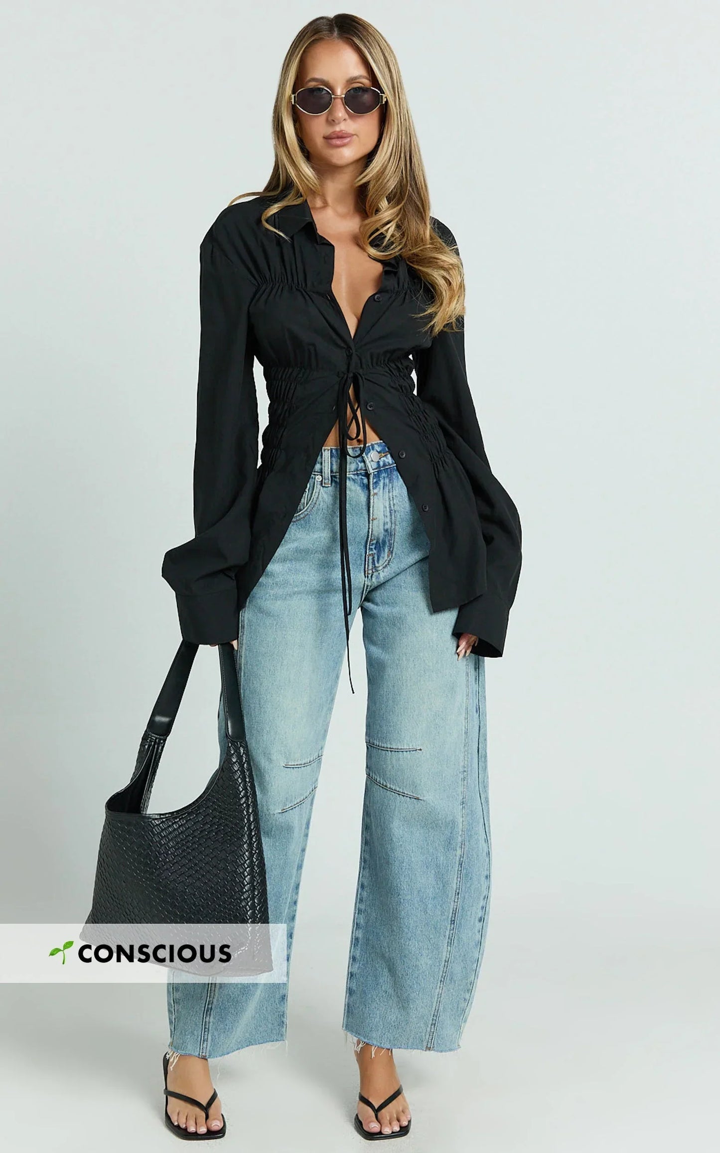 Ada Jeans - Mid Waisted Recycled Denim Barrel Jeans in Mid Blue Wash