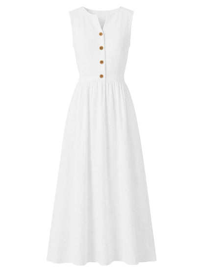 Sleeveless Button Front Flowy Midi Dress