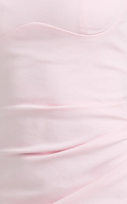 Benita Midi Dress - Scoop Neck Ruched Fitted Dress in Pink