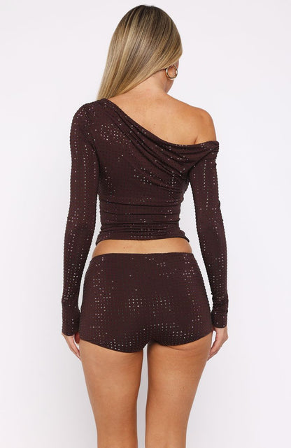 Tempted Heart Embellished Top Chocolate