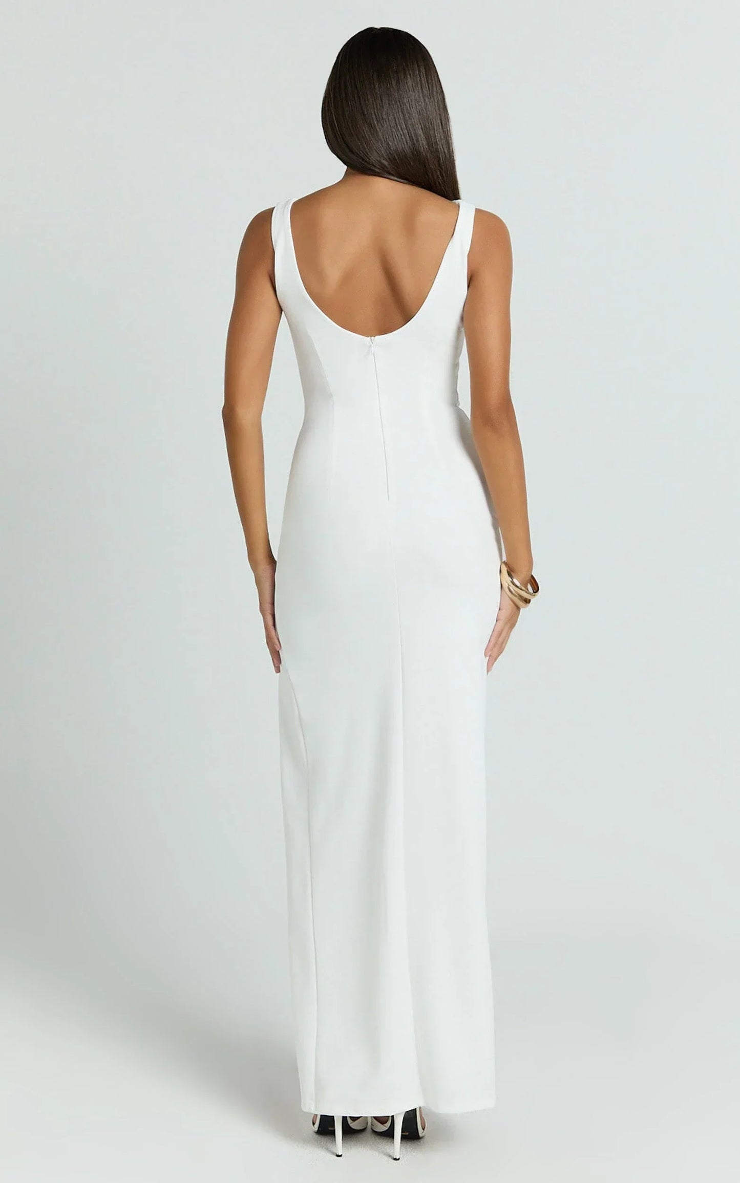 Blake Maxi Dress - Boat Neck Bow Bodycon Dress in White