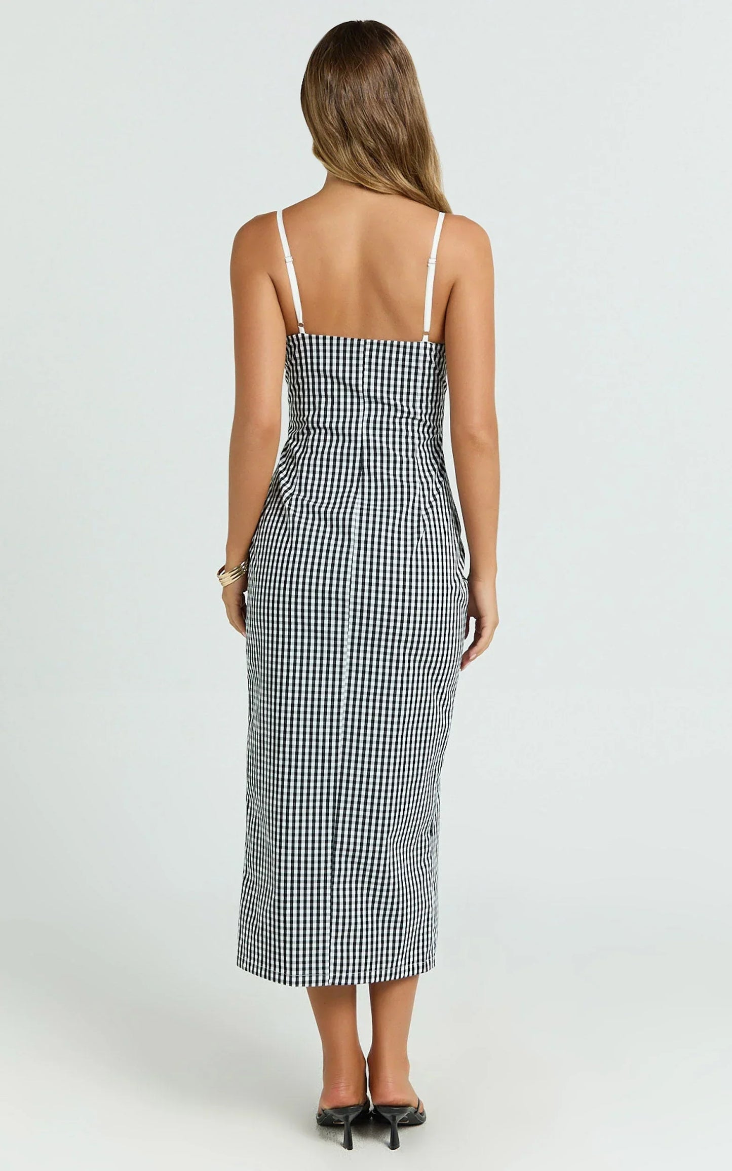 Anessa Midi Dress - Button Front Bustier Fitted Dress in Black