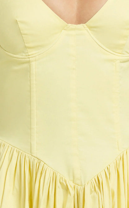Beckett Midi Dress - Scoop Neck Drop V Waist Gathered Skirt Dress in Butter Yellow