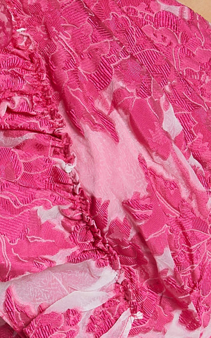 Alfreda Midi Dress - One Shoulder Ruffle Detail Brailey Jacquard Dress in Pink
