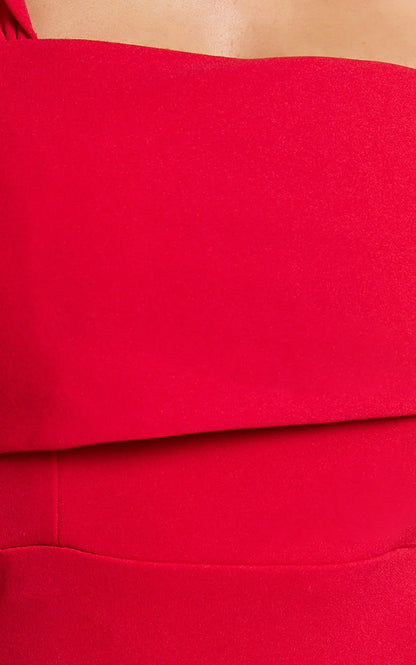 Almaida Midi Dress - Off Shoulder Ruched Side Dress in Red