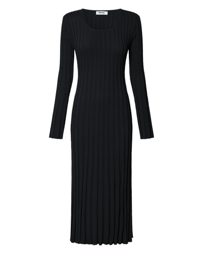 Blaire Midi Dress - Long Sleeve Tie Back Flare Dress in Black