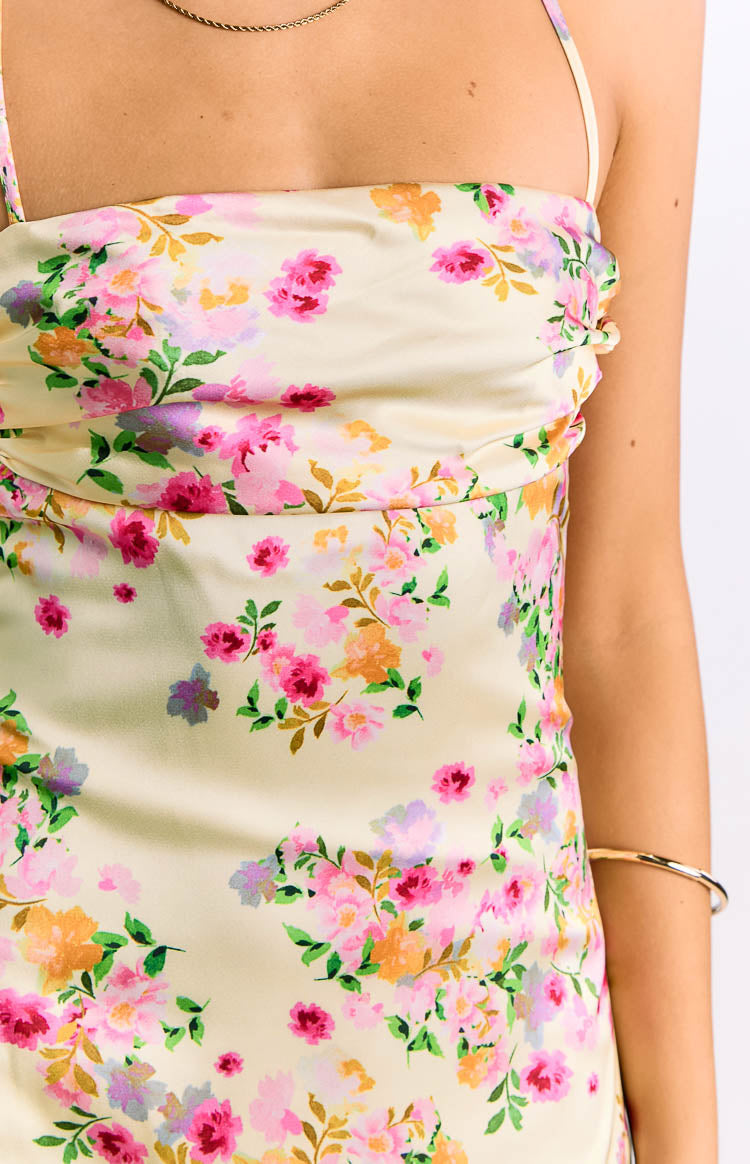Blaise Yellow Bloom Satin Maxi Dress