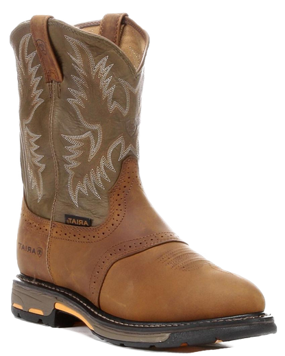 Ariat Mens Workhog Round Toe 10 Inch Pull on Soft Toe Work Boot