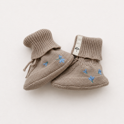 Baby Booties -  Blueberry on Khaki