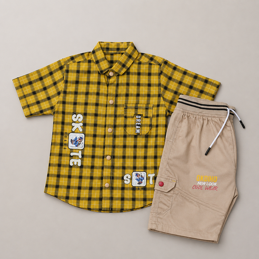 Bold Checkered Boys Summer Cargo Set