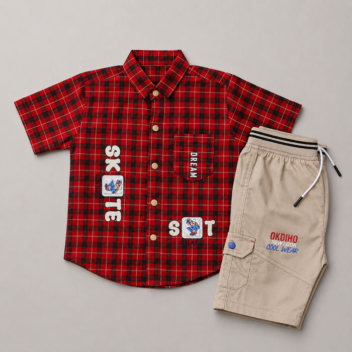 Bold Checkered Boys Summer Cargo Set