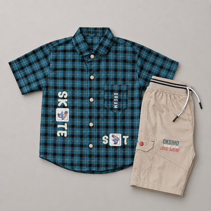 Bold Checkered Boys Summer Cargo Set