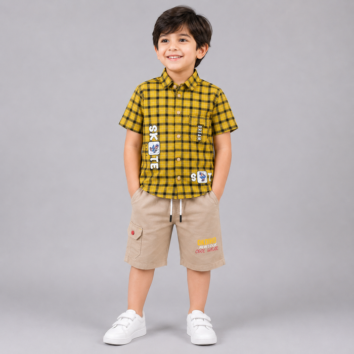 Bold Checkered Boys Summer Cargo Set