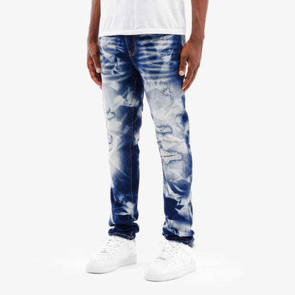 Copper Rivet Rip Heavy Bleach Wash Denim jeans showing distressed denim with rip details and a relaxed fit.