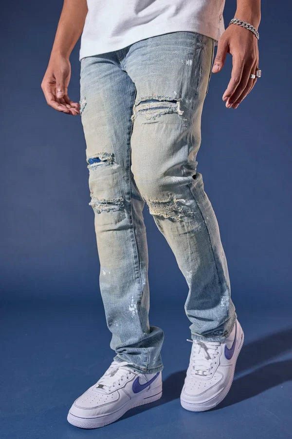 Jordan Craig Collins Dimensional Denim in Iced Lager, stylish blue denim jeans with a modern fit and textured design.
