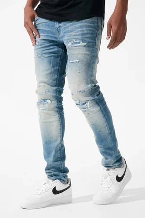 Jordan Craig Sean Heartbreak Denim in Antique, stylish blue denim jeans with a classic fit and detailed stitching.