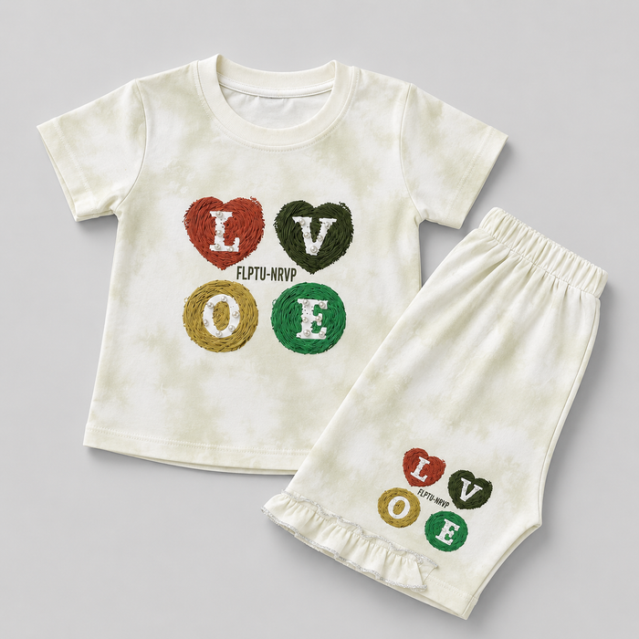 Cute LOVE Printed Girls Co-Ord Set