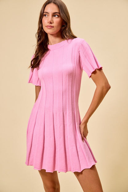 SO ME Wide Rib Short Sleeves Sweater Knit Mini Dress