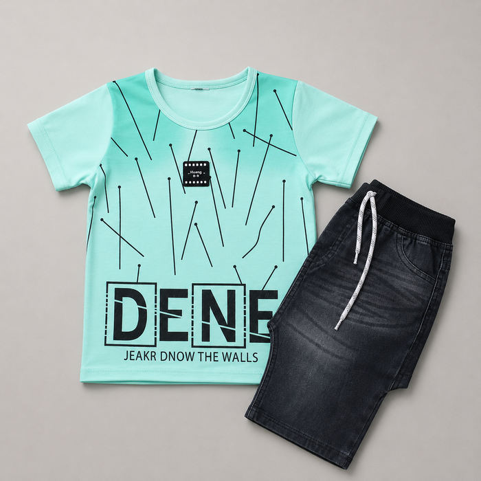 Double Shaded Denim Boys Graphic Co-Ord Set