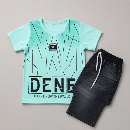 Double Shaded Denim Boys Graphic Co-Ord Set