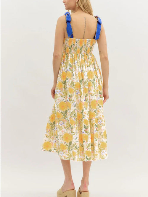 Floral Print Tie-Shoulder Midi Dress