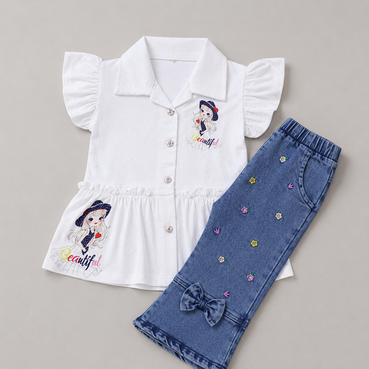 Elegant Beautiful Denim Girls Co-Ord Set