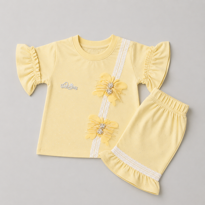 Elegant Girls Frill Sleeve Summer Co-Ord Set