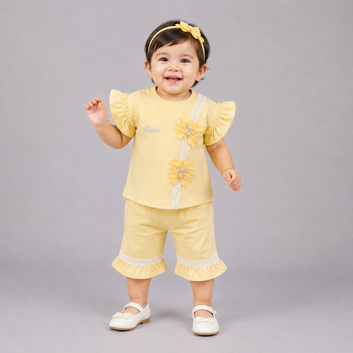 Elegant Girls Frill Sleeve Summer Co-Ord Set