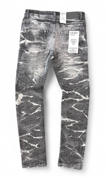 Slim fit washed black denim jeans from Evolution's Combat Cargo collection, featuring classic five-pocket design and subtle branding.